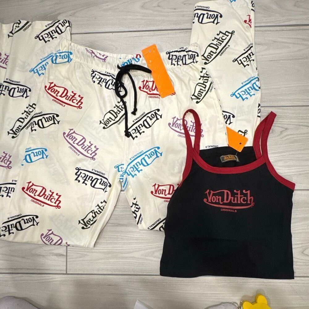 NWT Von Dutch Pajama Set Size Women's Small   super colorful rainbow text with l